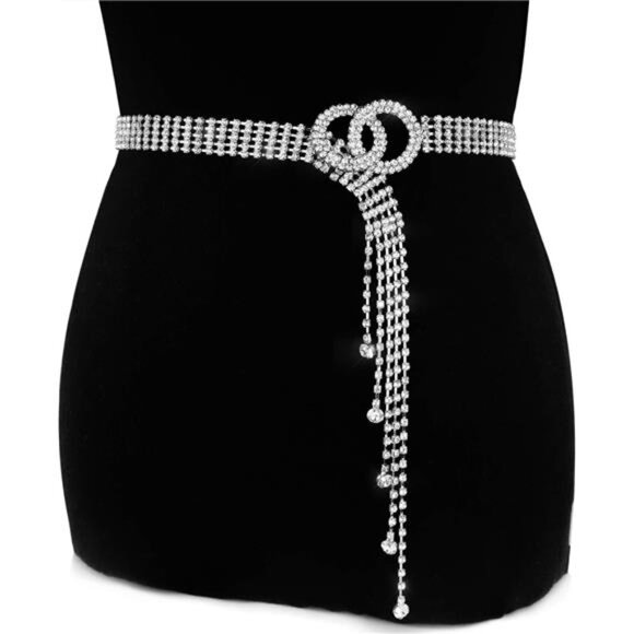 Crystal WaistBelt for Women Rhinestone Chain Belt O-Ring WaistbandBelt for Dress - Picture 1 of 8